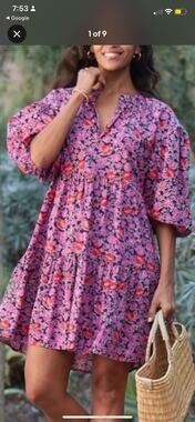 Sundry for Evereve Navy Blue w/ purple flowers size Medium (8/10) dress.